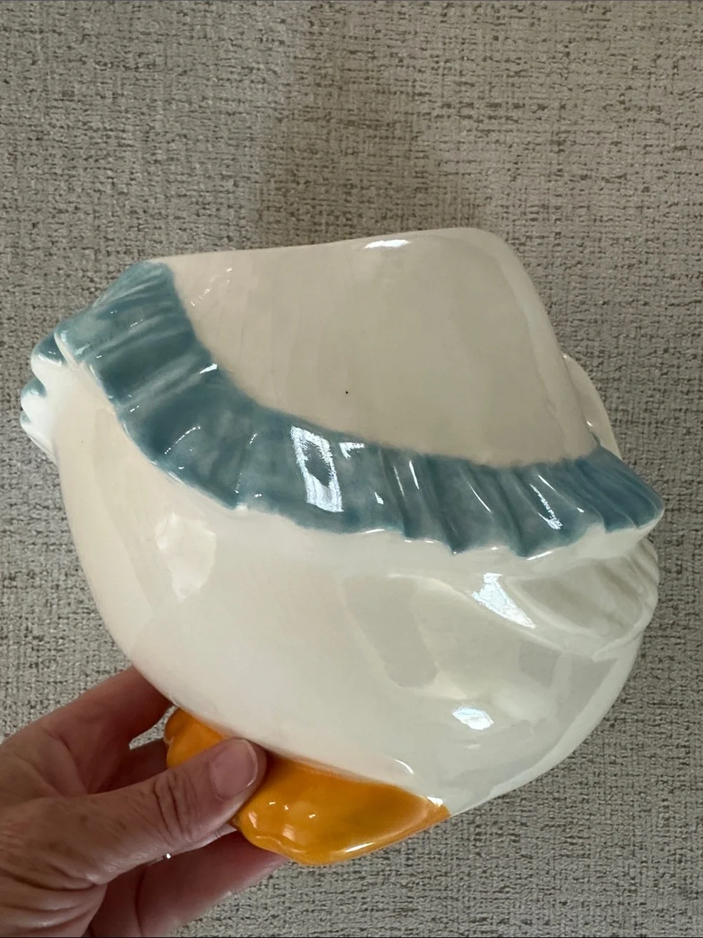 Vintage Ceramic Duck Cookie Jar in White and Blue